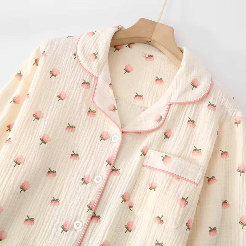 ALVA - VIT SÖT PYJAMAS MED BLOMMOR