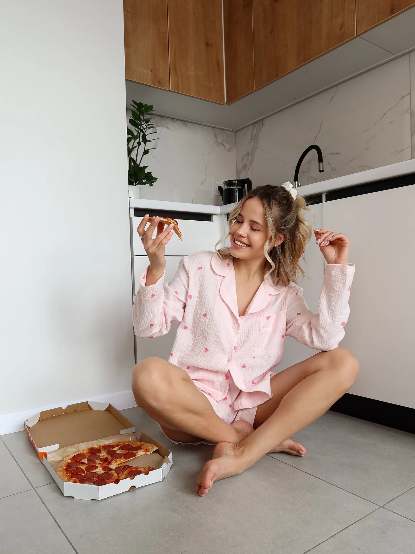 SELMA - PYJAMAS SET MED ROSA HJÄRTAN