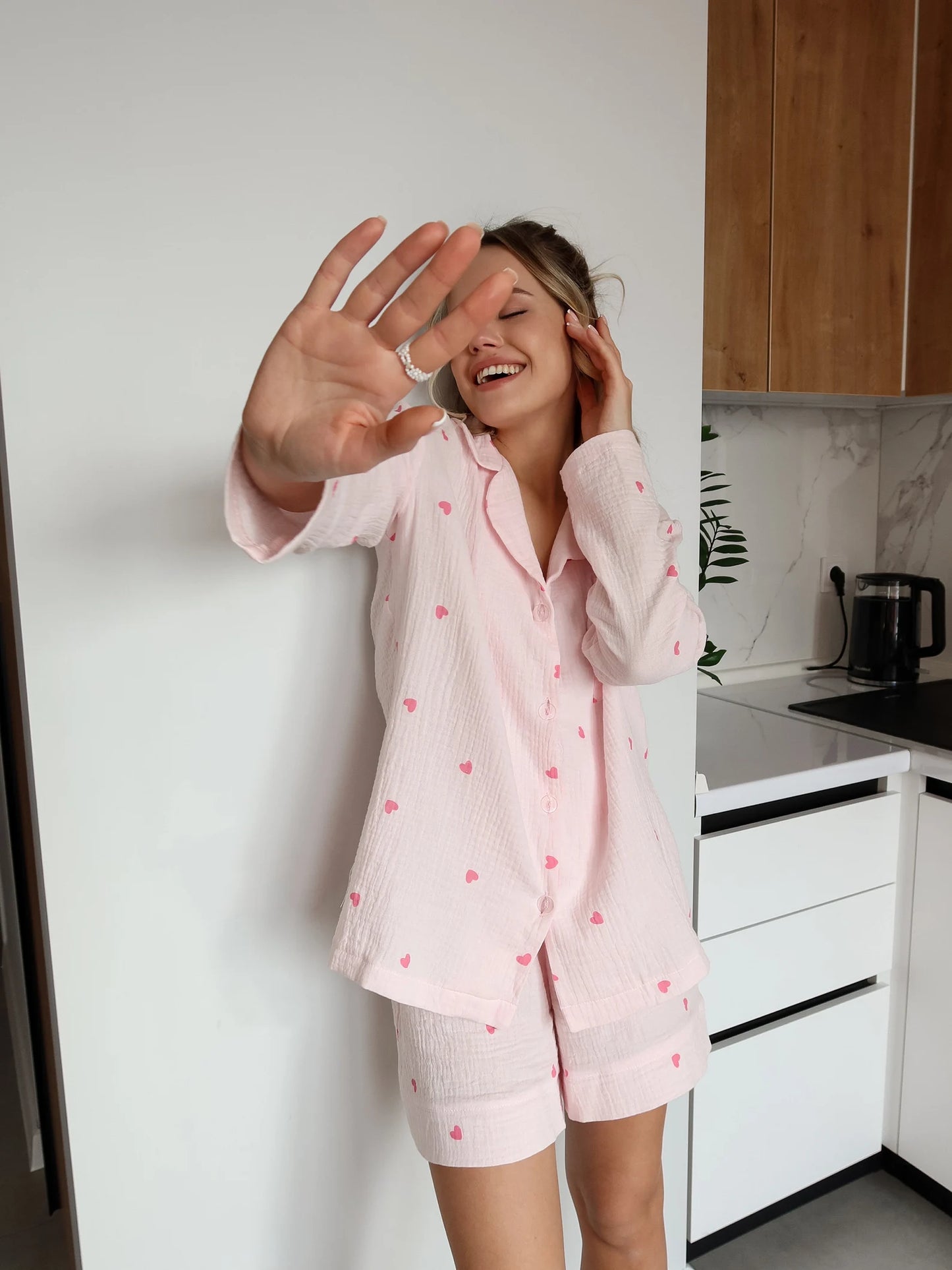 SELMA - PYJAMAS SET MED ROSA HJÄRTAN