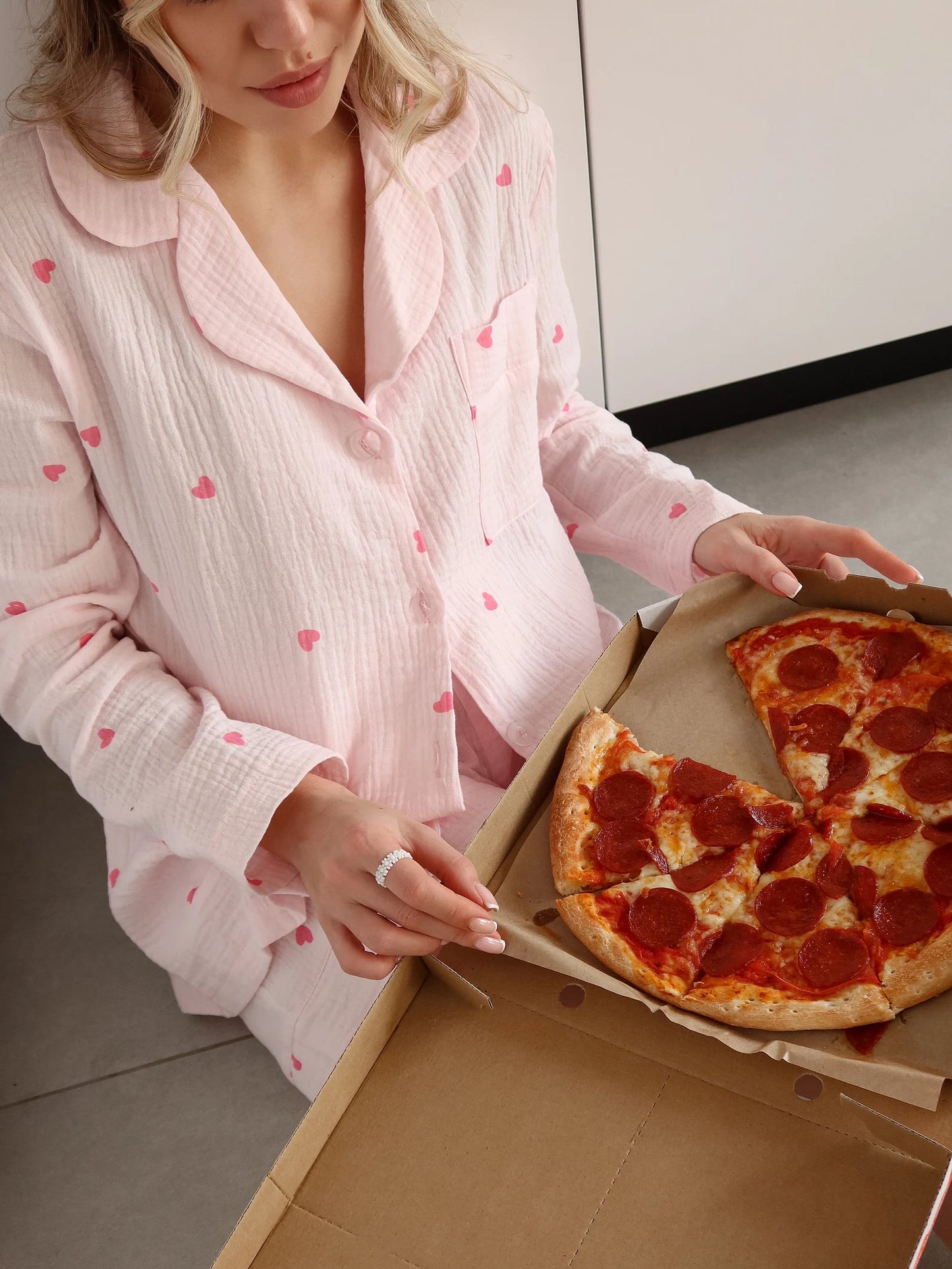 SELMA - PYJAMAS SET MED ROSA HJÄRTAN