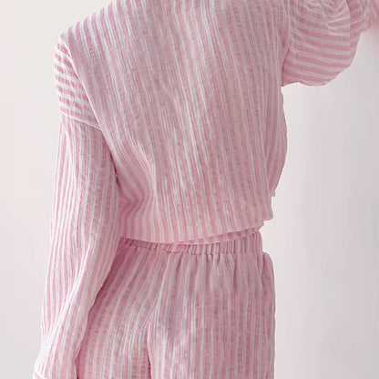 SILVIA - ROSA RANDIGT PYJAMAS SET I BOMULL DAM