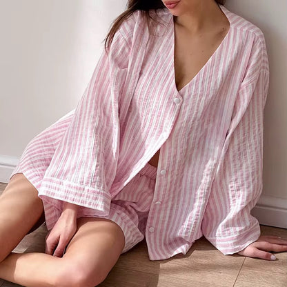 SILVIA - ROSA RANDIGT PYJAMAS SET I BOMULL DAM