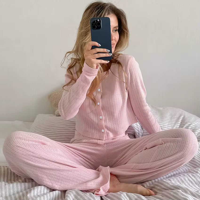 JULIA - SOFT PINK WHITE PYJAMAS SET 