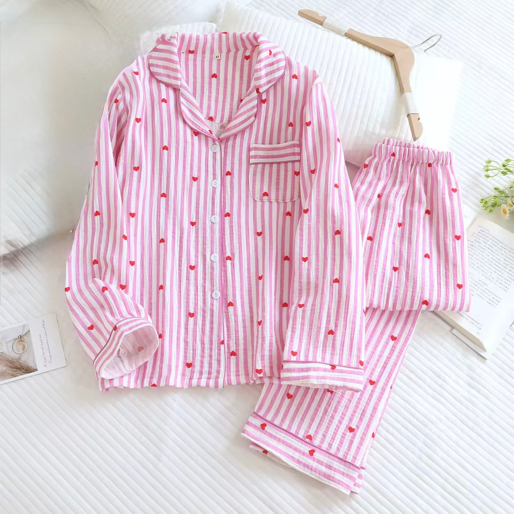 Valentine - Rosa pyjamasset med hjärtan