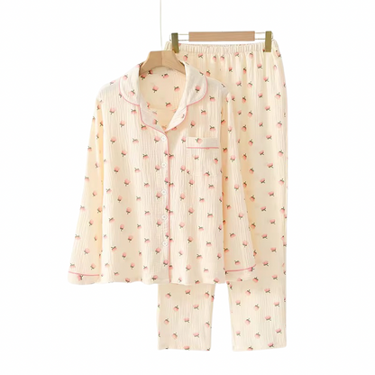 ALVA - VIT SÖT PYJAMAS MED BLOMMOR
