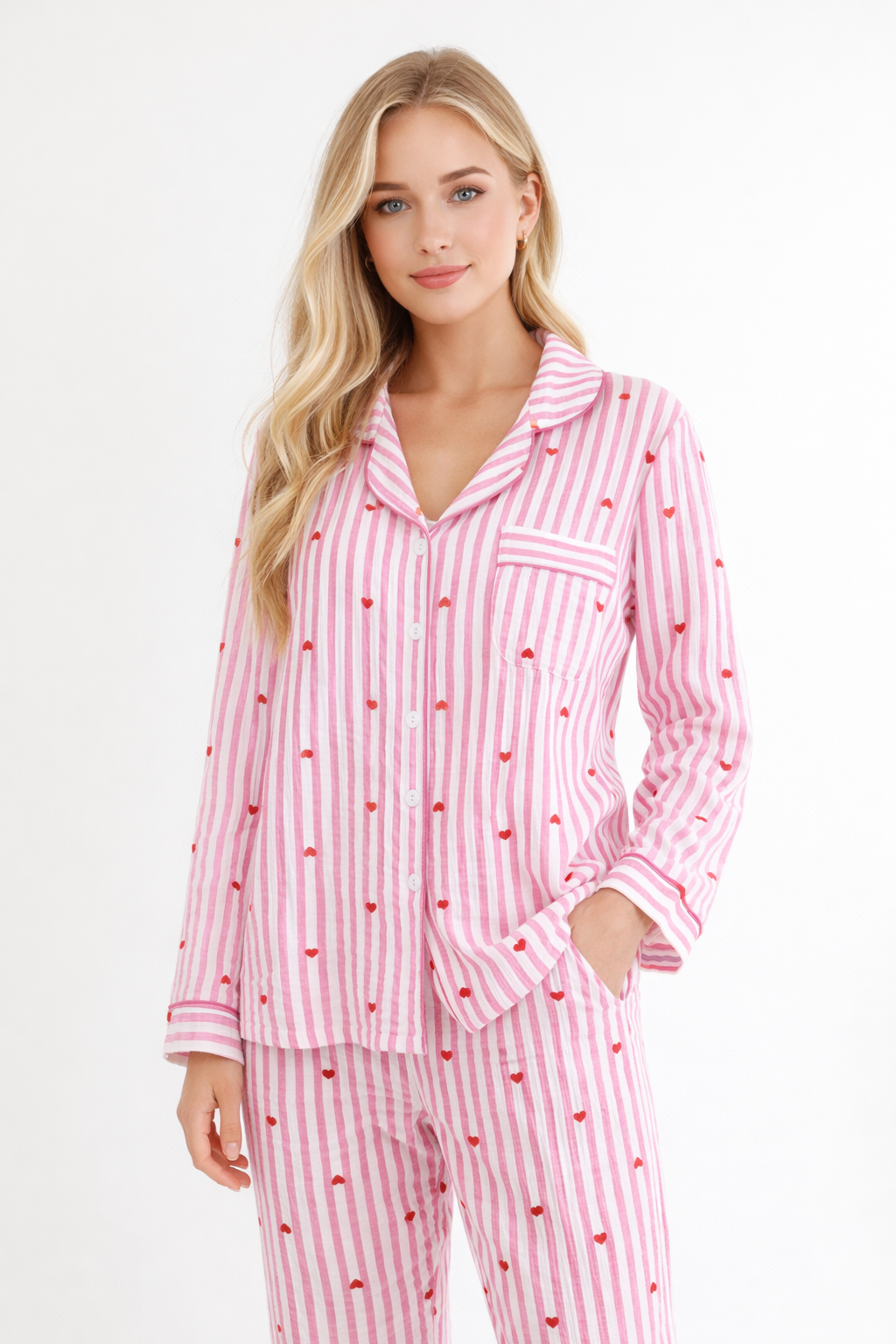 Valentine - Rosa pyjamasset med hjärtan