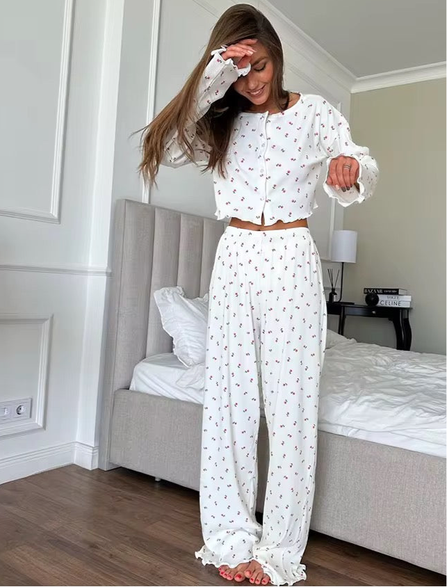 FILIPPA - WHITE PYJAMAS SET WITH PINK FLOWERS