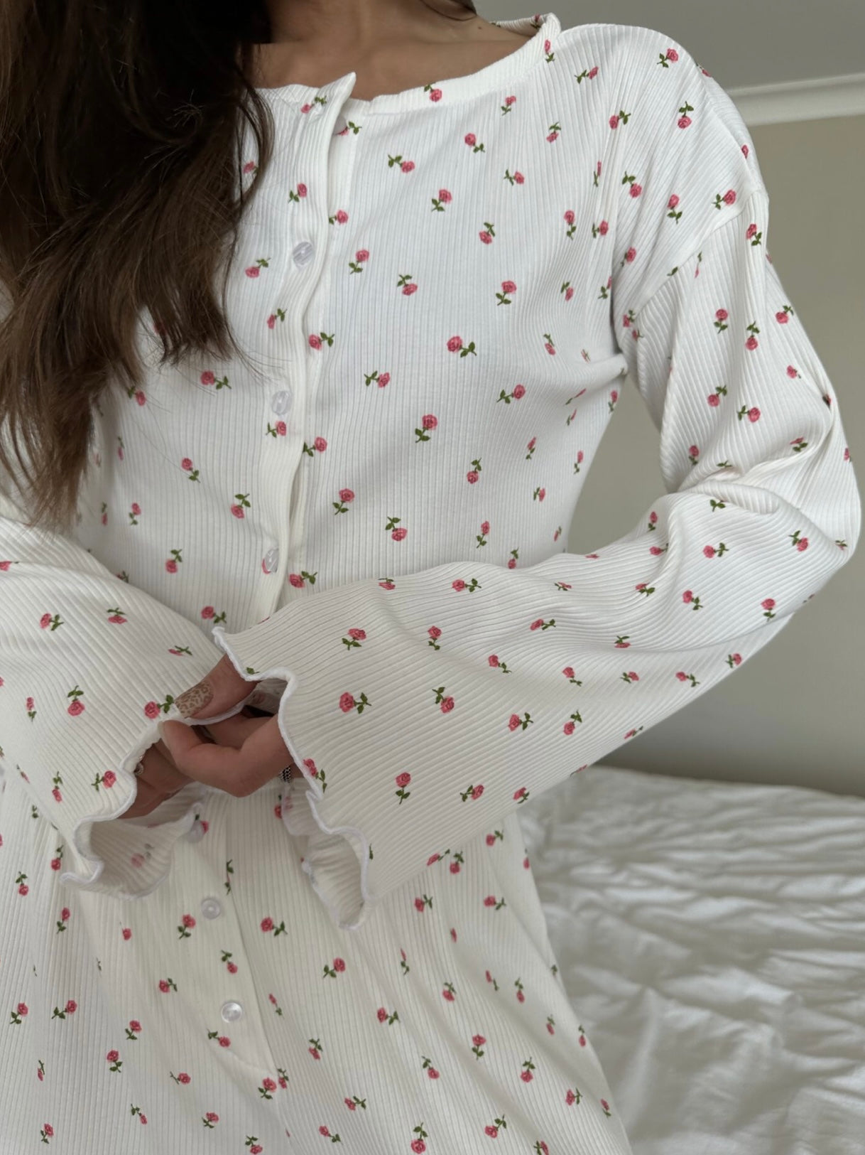 FILIPPA - WHITE PYJAMAS SET WITH PINK FLOWERS