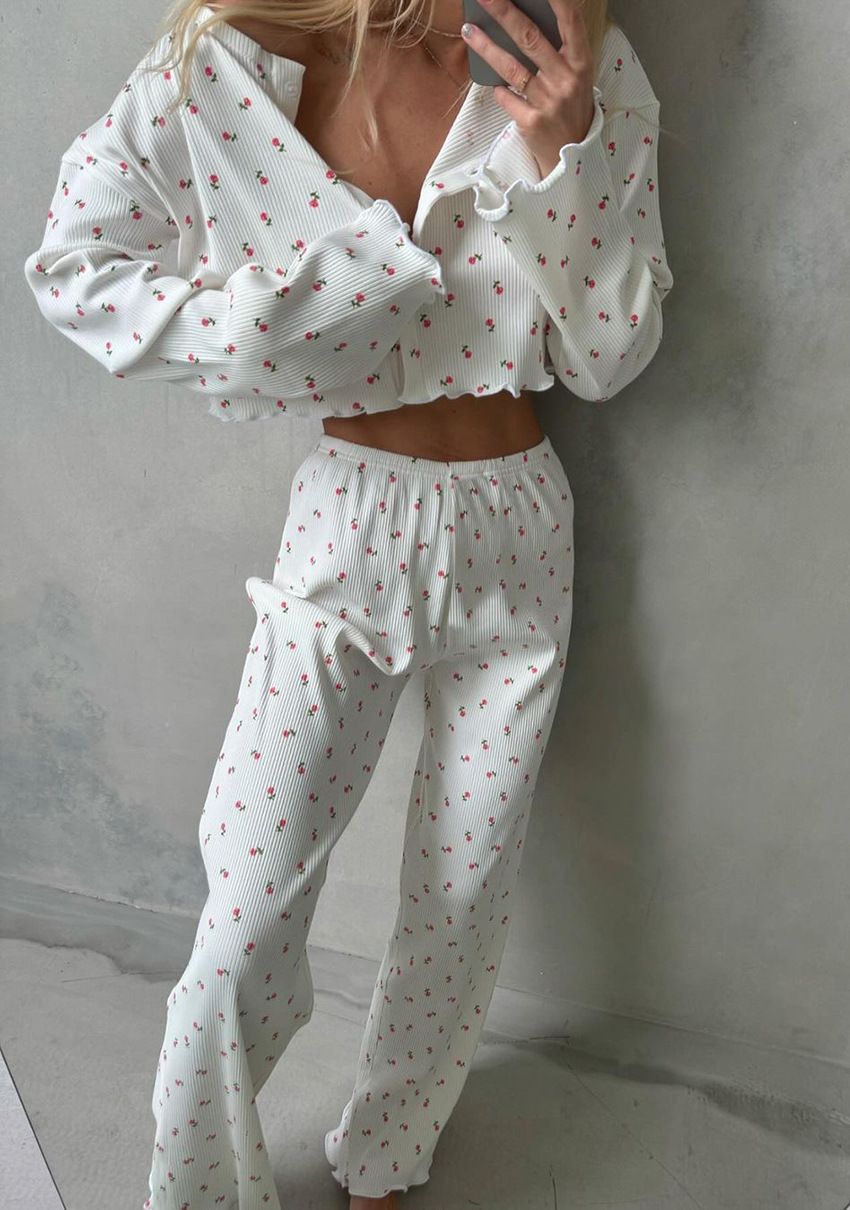 FILIPPA - WHITE PYJAMAS SET WITH PINK FLOWERS