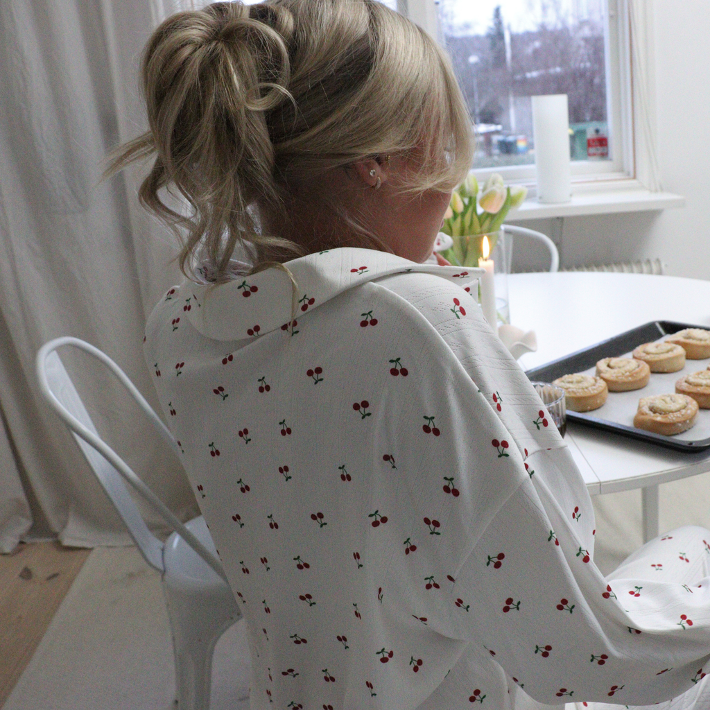 Sweet Cherry – Pointelle pyjamasset i bomull