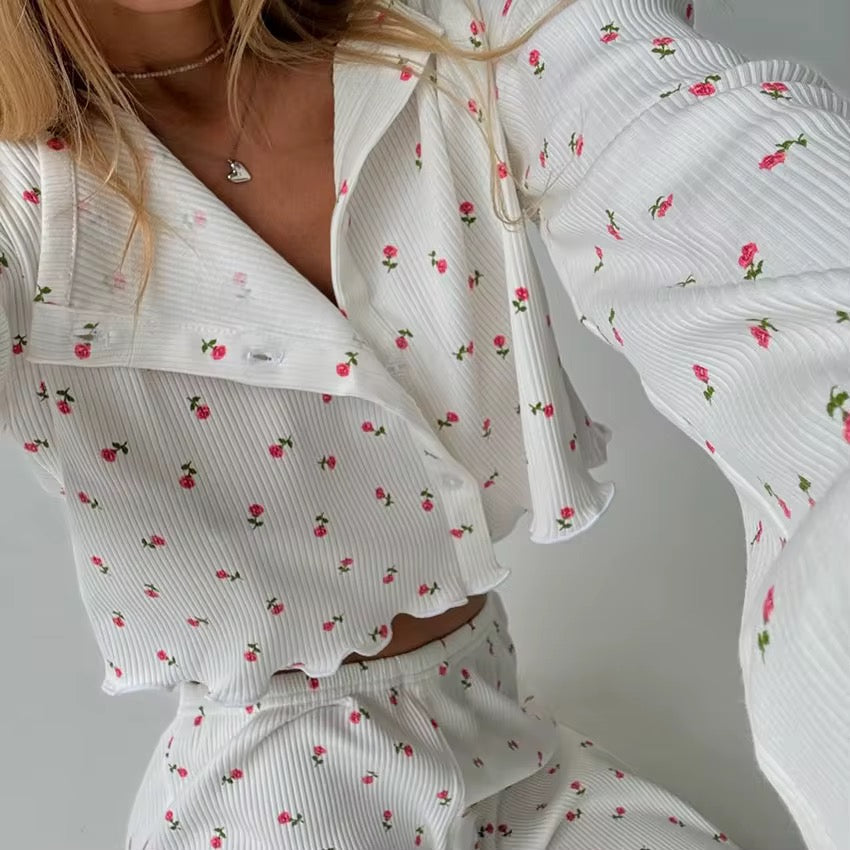 FILIPPA - WHITE PYJAMAS SET WITH PINK FLOWERS