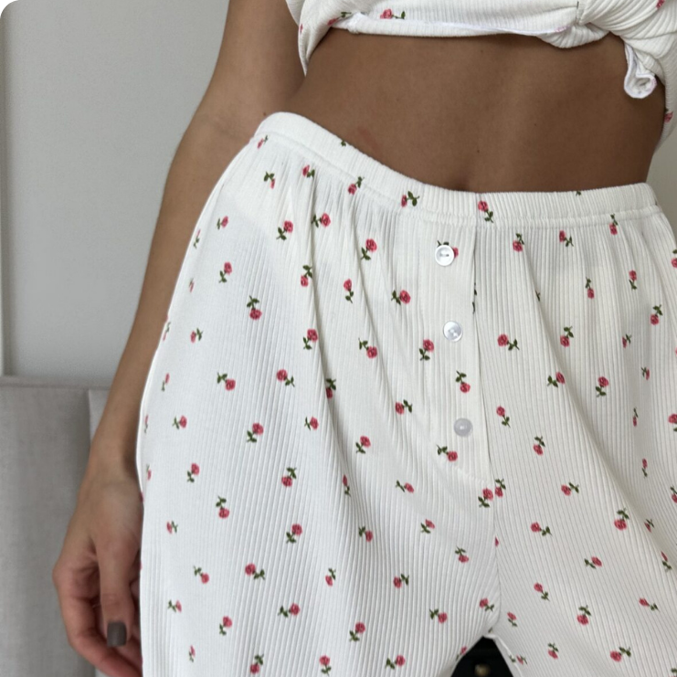 BEA - WHITE PYJAMAS SET WITH PINK FLOWERS