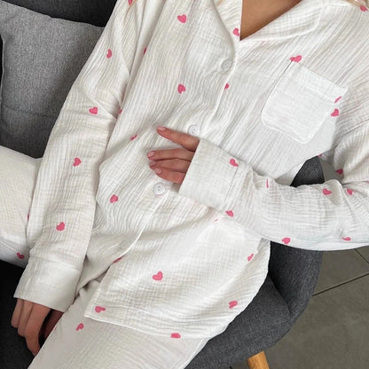 HEDDA - ROSA LÅNGÄRMAD ROMANTISK PYJAMAS MED SMÅ HJÄRTAN