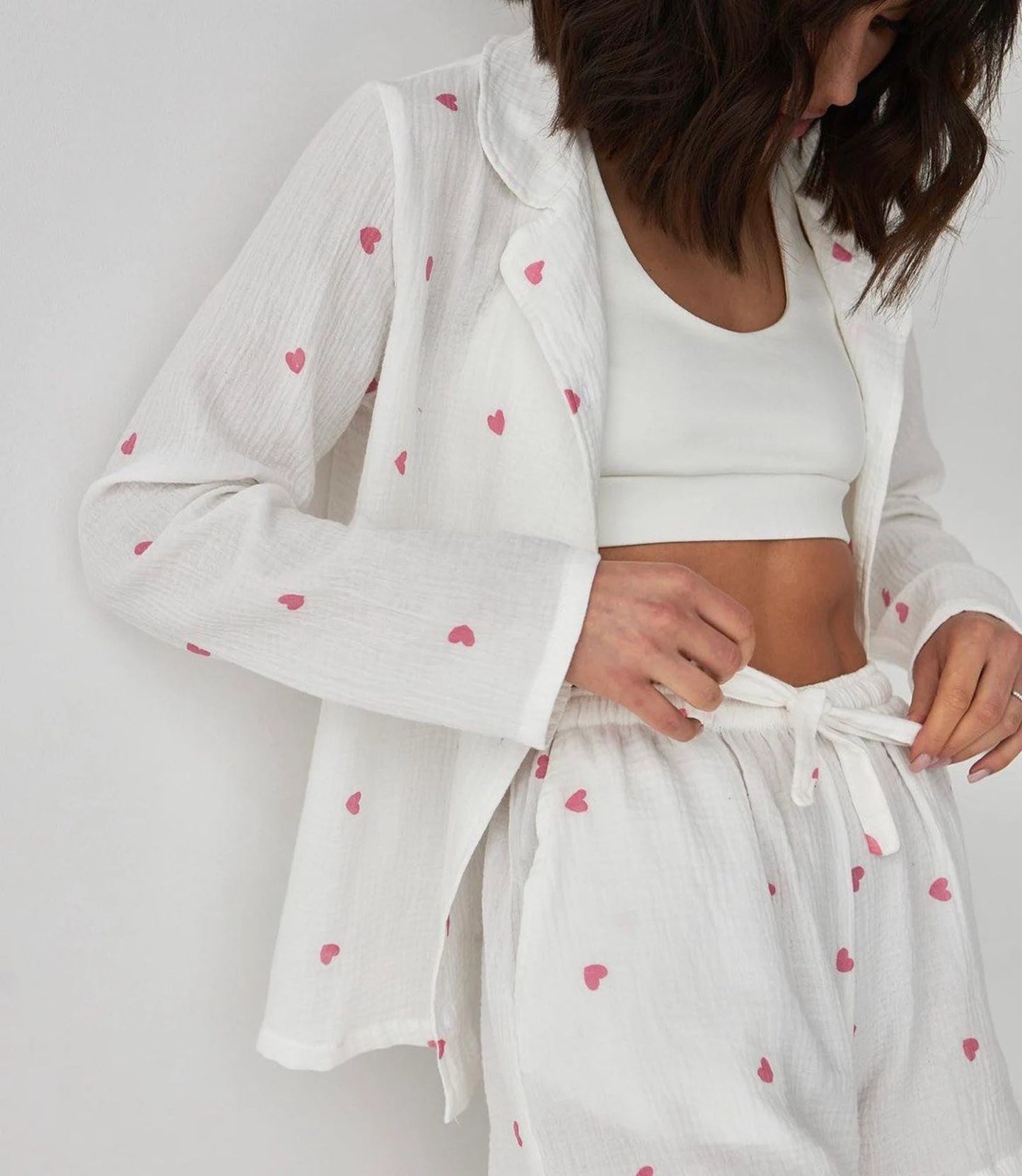 HEDDA - ROSA LÅNGÄRMAD ROMANTISK PYJAMAS MED SMÅ HJÄRTAN