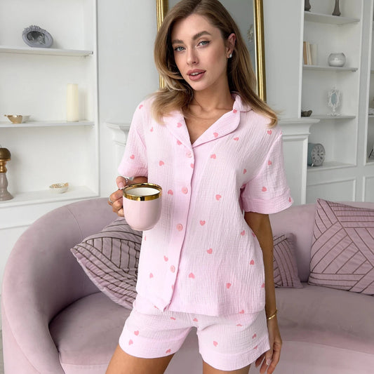 LINN - PYJAMAS SET MED ROSA HJÄRTAN
