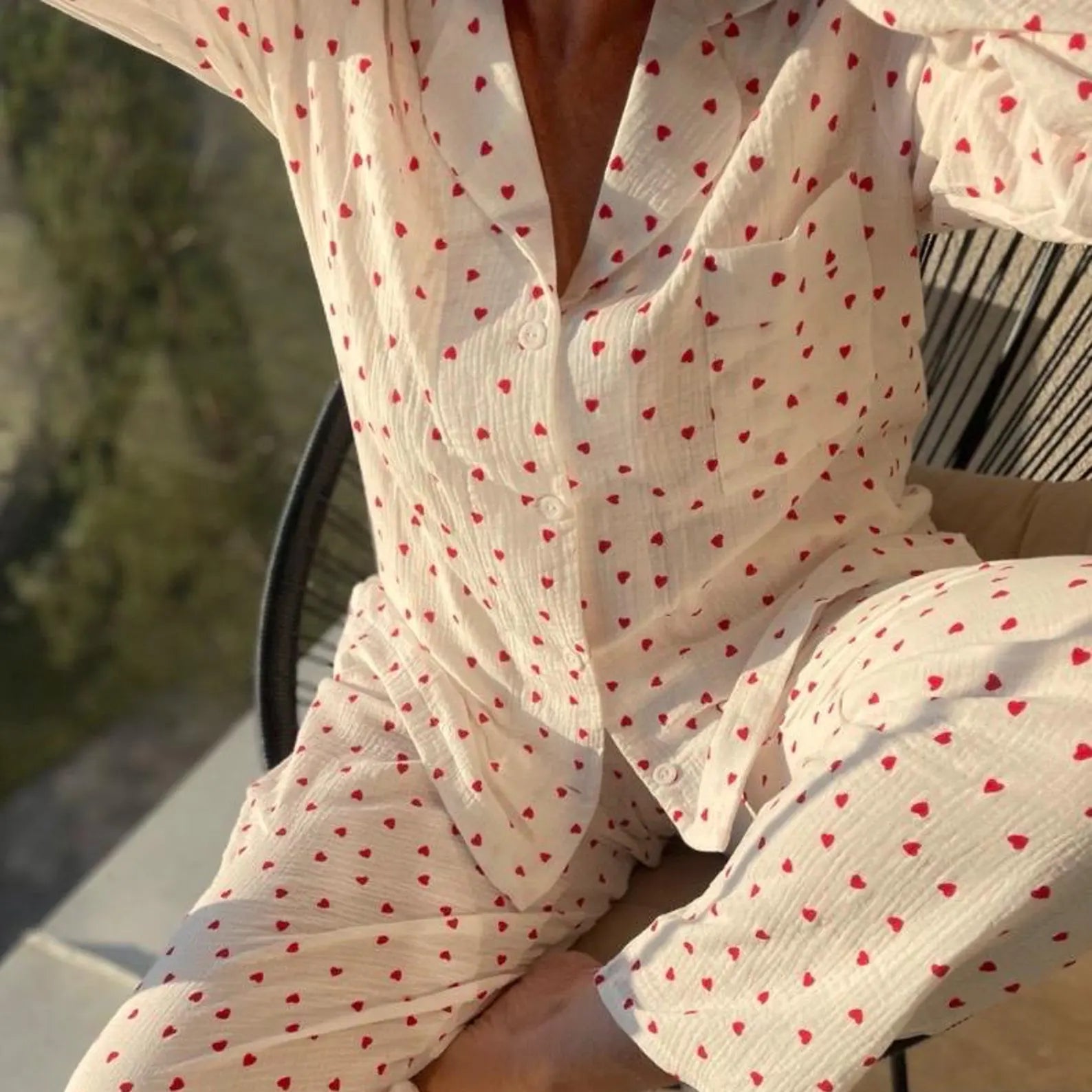 HOLLY - WHITE LUXURIOUS CUTE PYJAMAS WITH SMALL HEARTS
