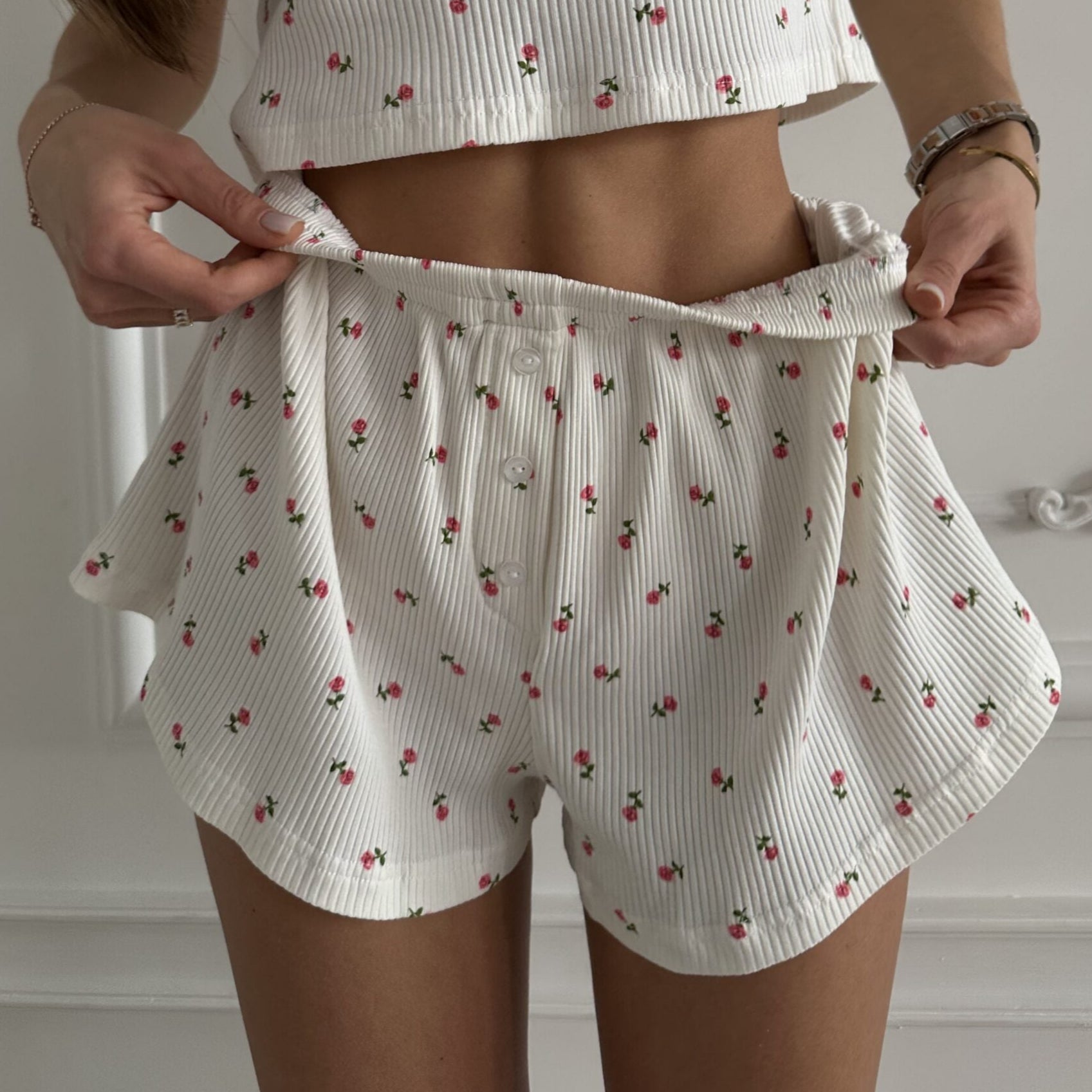 BEA - WHITE PYJAMAS SET WITH PINK FLOWERS