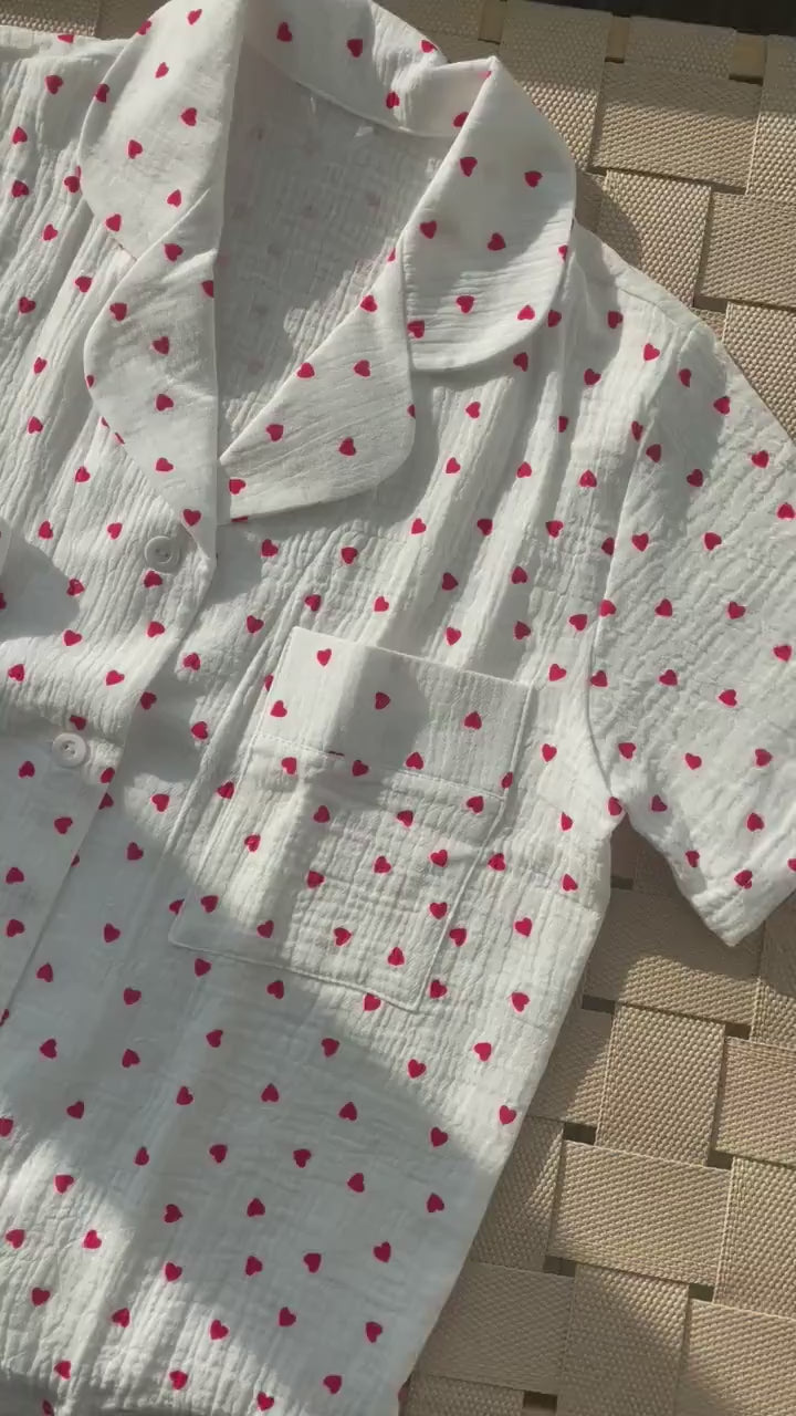 HOLLY - WHITE LUXURIOUS CUTE PYJAMAS WITH SMALL HEARTS