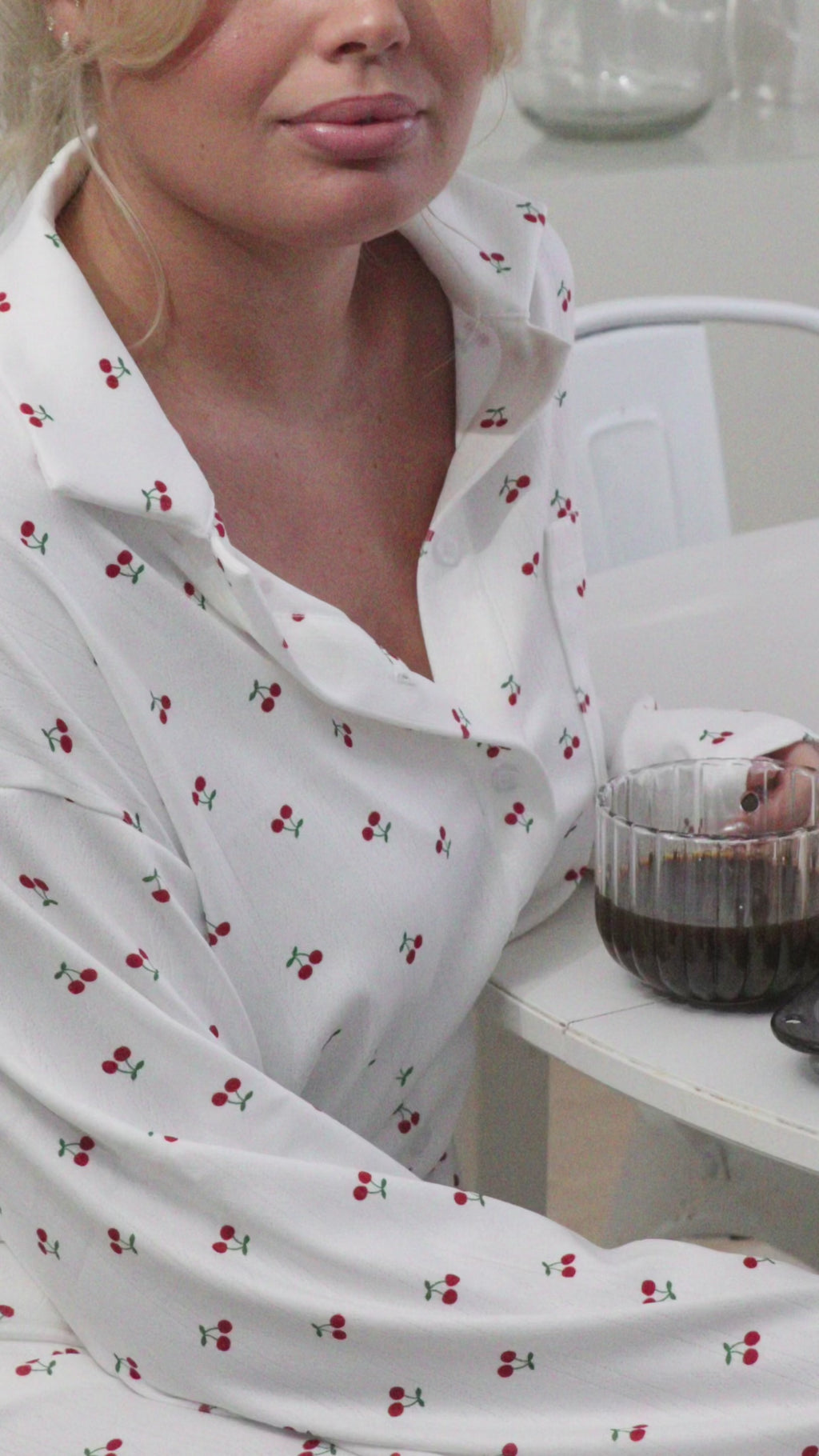 Sweet Cherry – Pointelle pyjamasset i bomull